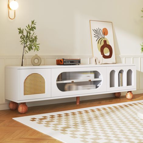 meuble tv rangement moderne 170 47 37 cm blanc bois OKMYHOME (1/5)
