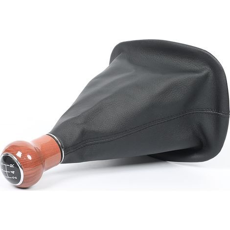 Dieses Set beinhaltet einen Schaltknaufbezug in Holzoptik für Volkswagen Passat B5 Fahrzeuge, mit einer Kugel in Holzoptik, schwarzem Leder und einem 6-Gang-Getriebe. (1/4)