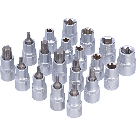 Kit de 19 douilles Pentalobe Torx mâles et femelles E, entraînement 1/2 pouce, T20-T70 / E10-E24 (1/5)