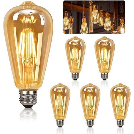 Ampoule LED vintage E27, lot de 6, style rétro Edison, filament blanc chaud 4W, pour décoration. (1/5)