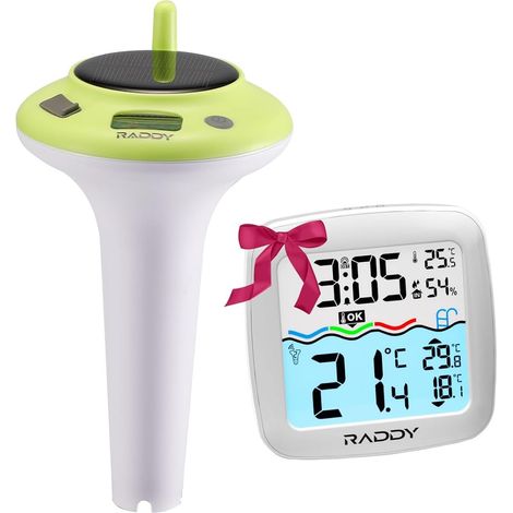 PT-5 TN Thermomètre Piscine Sans Fil Flottant, IPX8 Étanche, Écran Intérieur Température et Humidité, Recharge Solaire et Batterie, pour Spa, Bassin, Aquarium (1/5)