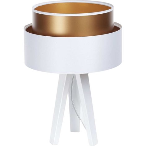 Lampe à poser élégante effet cuivré lumière douce satinée - Blanc satin et intérieur cuivre (1/4)