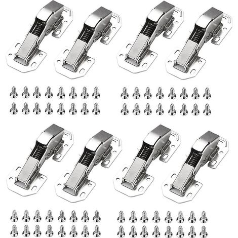 Lot de 8 charnières à recouvrement total et fermeture amortie, réglables de 10 cm, pour portes de placards de cuisine de style européen, couleur argent. (1/5)