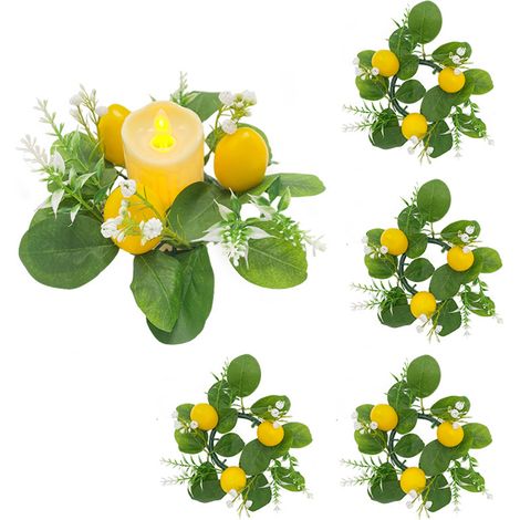 Ramo de limones artificiales con hojas de plástico, juego de 4 candelabros, candelabros decorativos, decoración de mesa, accesorio para fotos, verde lima (1/5)