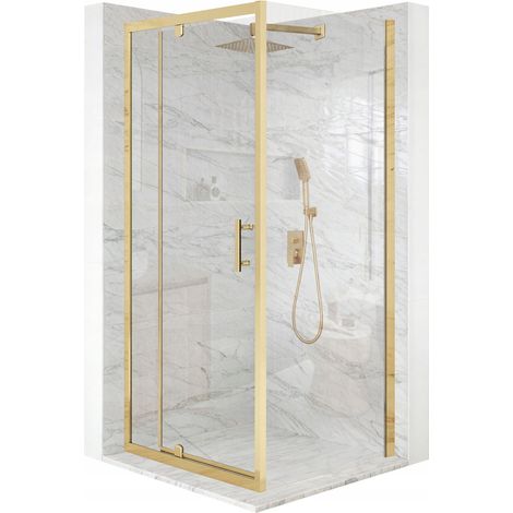 Cabine de douche - 100 x 100 x 195 cm - Or - Verre de sécurité trempé 6 mm - Portes pliantes (1/5)