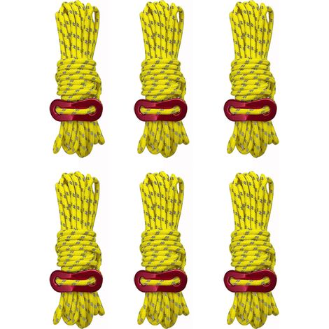 Haubans de tente légers, cordes de tente, tendeurs idéaux pour le camping, les parasols et les tentes (Ø 3,5 mm  Longueur 4 m) (Jaune, lot de 6) (1/5)