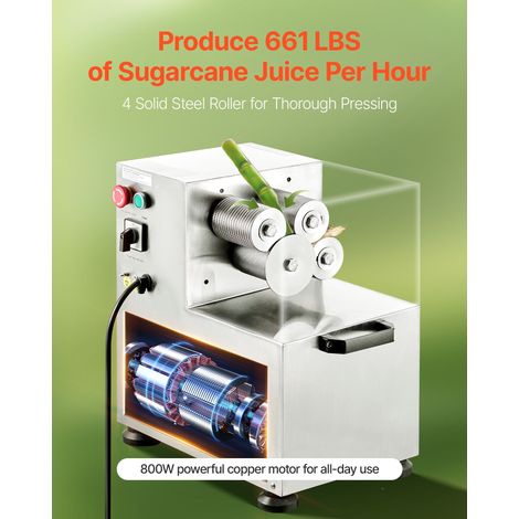 Presse à Canne à Sucre Électrique 800 W, Extracteur de Jus de Canne à Sucre Haut Rendement de 300 kg/h, avec 4 Rouleaux en Acier In… (1/5)