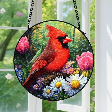 9cm Suspension en Vitrail Coloré, Attrape-Soleil Minimaliste Artistique Élégant pour Fenêtre, Cadeau Noël, Anniversaire pour Couple (1/5)