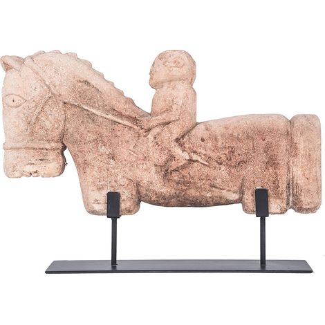 JOKI - Statuette en Pierre Calcaire Naturelle - Sculpture Ethnique - Dimensions 42x35cm - Finition Artisanale sur Pied Métal Noir - Décoration Intérieure (1/2)