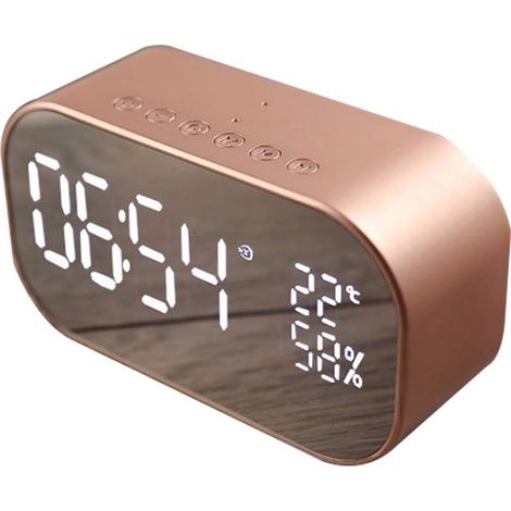 Radio-Réveil Numérique avec Haut-Parleur Bluetooth, Chargement USB et Lecture Carte TF pour Bureau - Or Rose- (1/5)