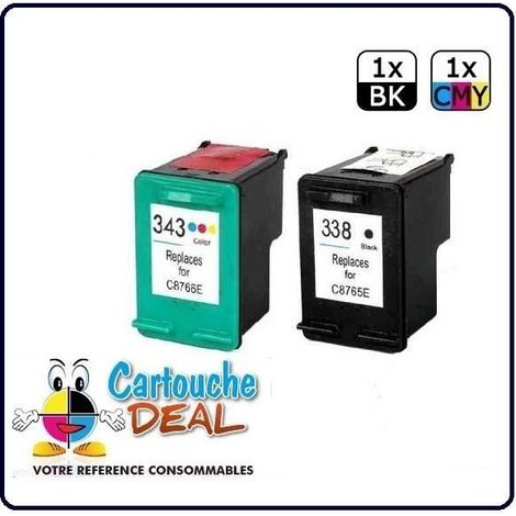 Cartouches compatibles HP338 et HP343 pour imprimantes HP Photosmart 2570, 2575, 2600, 2610, 2710, 7850, 8100, 8150, 8350, 8450 et 8750 (lot de 2)
