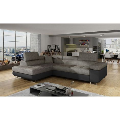 Ecksofa Schlafsofa SARRA Stoff Soft- Berlin Schwarz-Grau Ottomane Links (1/5)