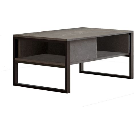 Table basse rectangulaire 2 niches de rangement effet pierre (1/5)
