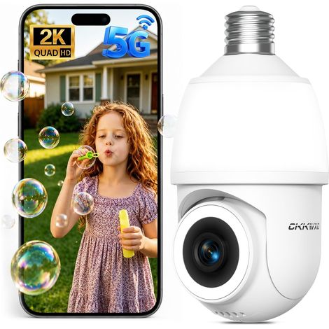 Ampoule Caméra de Surveillance WiFi Extérieure/Intérieure 2K - Double Bande 2.4/5 GHz, Vision Nocturne Couleur, PTZ 355°/90°, Douille E27 (1/5)