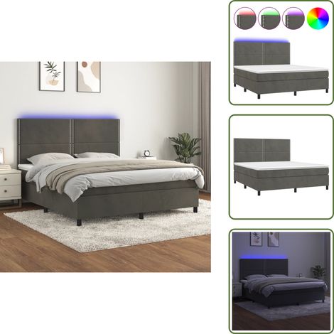 Letto grigio scuro - vidaXL Letto a Molle con Materasso e LED Grigio Scuro 180x200 cm - Materasso con molle insacchettate