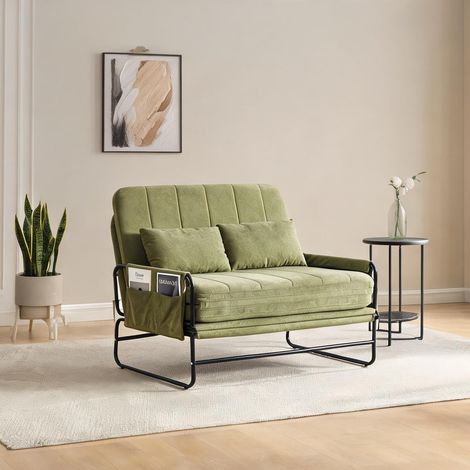 Canapé 2 places convertible en lit avec rangements latéraux olive (1/5)