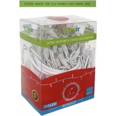 Catena luminosa 100 led luci di Natale 10 metri prolungabile da esterno ip65 balconi terrazze giardino ET4107 - FILO BIANCO - LUCE ROSSA (1/2)