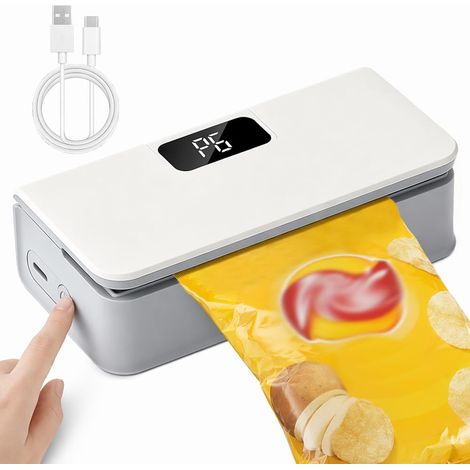 Mini Scelleur, 2 en 1 Scelleuse de Sacs Magnétique, Soudeuse Sac Plastique Portable avec Cutter Caché, 6 Niveau Chaleur, Écran LED, pour le Stockage de Collations Sacs en Plastique (1/5)