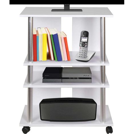 Mobile TV in Legno con 3 Ripiani e Ruote Mobiletto Carrello televisore Bianco (1/5)