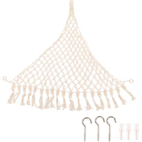 Hamac à peluches tricoté main style bohème en corde de coton, rangement jouets 59x59x65 cm (1/5)
