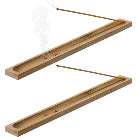Ensemble de deux bâtonnets aromatiques en bois naturel, avec bac récupérateur de cendres intégré pour une utilisation en toute sécurité à domicile, décoration pour la méditation zen, tons neutres.