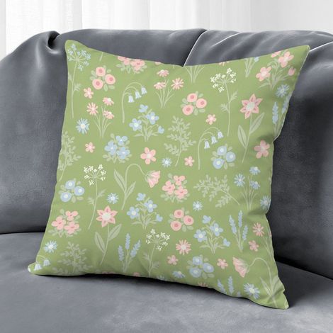 Housse de coussin floral bleu rose jaune, décoration canapé élégant,40×40cm (1/5)