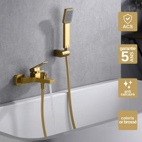 Mitigeur Bain/Douche or brossé Pommeau Anti-Calcaire - Design Moderne et Économie d'eau - Kit Complet ART IMEX (1/4)