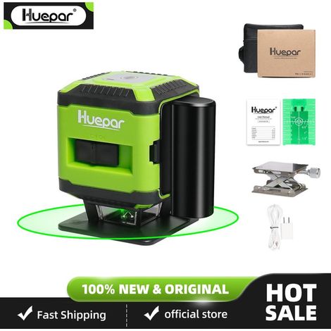 Huepar Niveau laser au sol Faisceau vert Installation niveau avec Mode de commutation de ligne pour Tile Nivellement carré de pose Laser en croix FL360G-L avec batterie li-ion