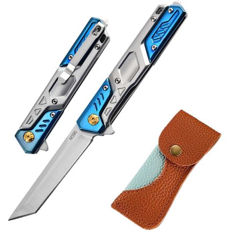 Klappmesser M390 Stahl mit Glasbrecher, Lederhülle, ultraleicht 150g
