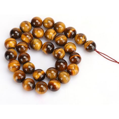 Perles rondes en œil de tigre naturel 12mm pour création de bijoux DIY - Lot de 32 pièces