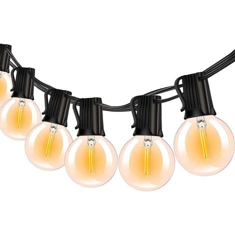Guirlande lumineuse d'extérieur, éclairage de terrasse de 15,2 m avec 25 ampoules LED incassables G40 (1 de rechange) (1/2)