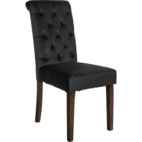 Sedia da pranzo x1 elegante e comoda imbottita in velluto nero con struttura in legno marrone scuro 100007351