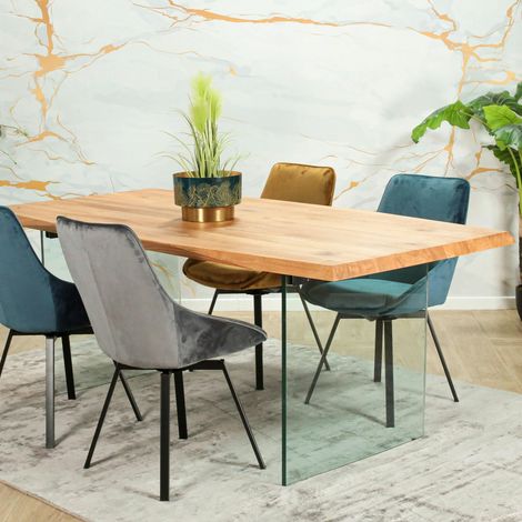 Table extensible design en bois de chêne huilé et verre 200 cm MESSINE (1/5)