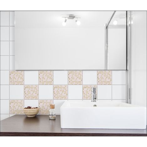 Stickers Carrelage Adhésifs 10x10cm x9 - Décor Crédence Géométrique Jaune Triangulaire Tendance pour Murs et Sols Intérieurs et Extérieurs (1/3)