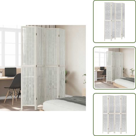 The Living Store Cloison de séparation 4 panneaux blanc bois de paulownia massif - Séparateur De Pièce - Écran D'intimité - Cloison Pliable - Décoration Murale - Meuble Design (1/5)