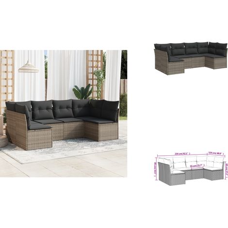 6-tlg. Garten-Sofagarnitur mit Kissen Grau Poly Rattan - Gartensofas - Outdoor Möbel - Lounge Set - Rattan Sofa - Gartenlounge (1/3)