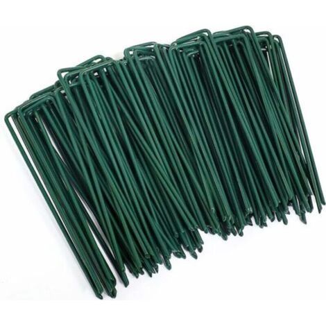 30 Stück Gartenpfähle, Stahl-Befestigungsnägel für Unkrautvlies und Gartenzäune, feuerverzinkte, rostfreie U-förmige Klammern (150 mm lang, 3 mm breit) - Crezuo