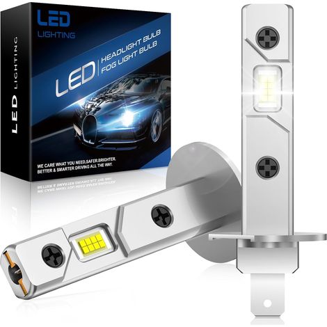 H1 LED Bulbs 55W 12000LM 6500K White 12V LED H1 Car Headlights Fanless Anti Error H1 Crossing High Beam for Halogen and Xenon Replacement Lamps (Pack of 2) (1/5)