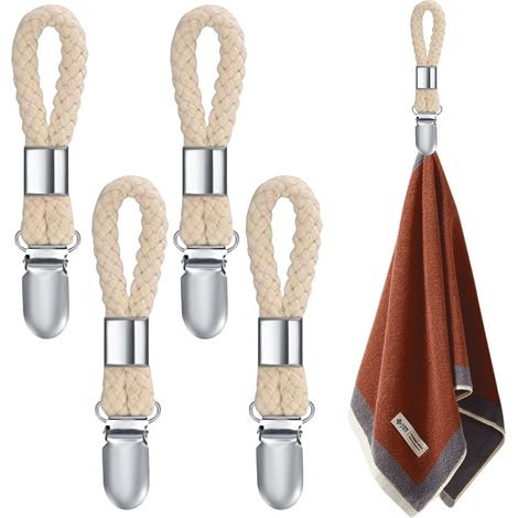 Lot de 4 pinces à serviette beige à suspendre pour serviettes, porte-serviettes sans couture, pince à serviettes, salle de bain, clips pour serviettes à suspendre