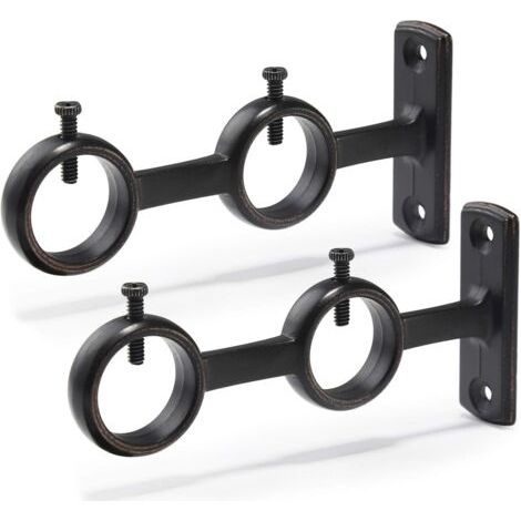 Lot de 2 supports de tringle à rideaux double crochets pour tringle à rideaux de salon, chambre à coucher, tringle à rideaux (Noir) (2pcs)
