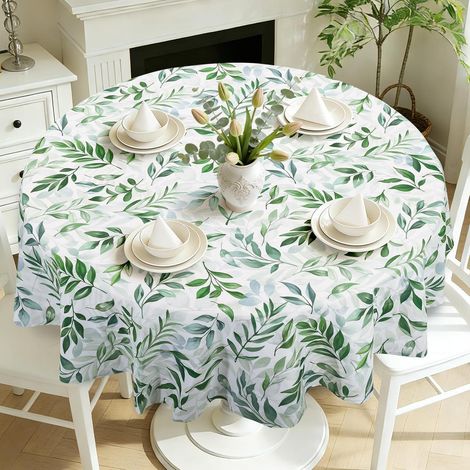 Nappe ronde 180 cm avec motif de feuilles, facile d'entretien et infroissable