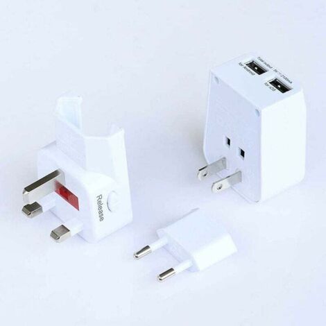 Internationale Adapter: Tragbarer internationaler Steckeradapter mit 2 USB-Anschlüssen, universell für 150 Länder – 100–240 Volt, tragbarer, sicherer und langlebiger Kunststoff-Ausgangsadapter