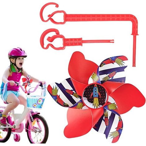 Molino de viento rojo para bicicleta infantil con estampado de cohete,Kit de montaje completo para manillar o horquilla (1/4)