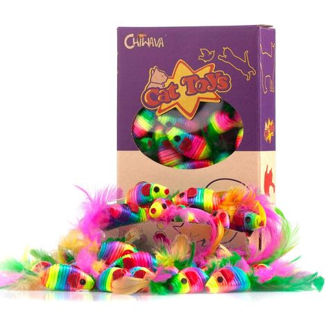 24 pièces 12,5 cm Jouet pour Chat Souris à Plumes Rainbow Couleur Hochet Souris Jouets de Chaton Jeux interactif Couleur Assortie (1/5)