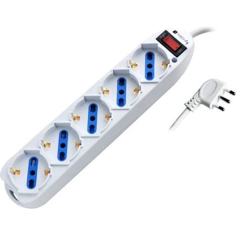 Intracom 5-polige ic-mehrfachsteckdose techly 10a 2p+e länge 1,5m weiß - 103038