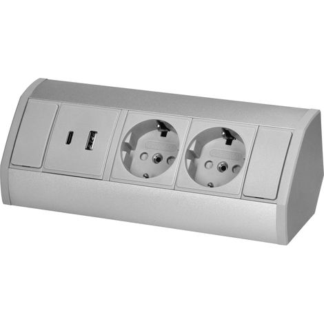 Orno Tomas de mueble doble toma USB gris plateado