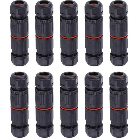 WHPPS 10 Stück IP68 wasserdichter gerader Stecker, Anschlussdose, Elektrokabel, 3-poliger Außenstecker, Steckdose, Klemmenblock (1/5)