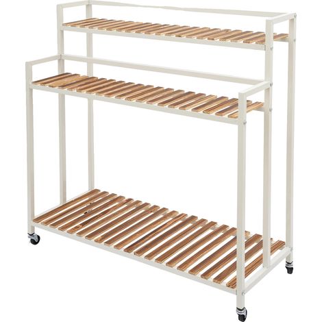 Soporte para plantas de 3 niveles, móvil con ruedas, blanco. (1/2)