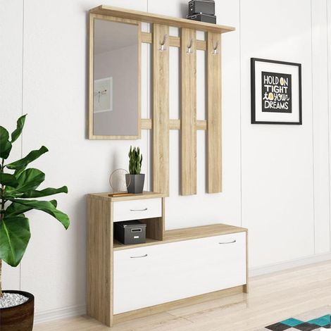 Set Mobili Ingresso Design Moderno Scarpiera Panca Specchio Appendiabiti Casa (1/5)