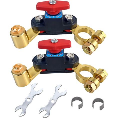 Paquete de 2 interruptores de corte de batería de coche, cobre puro, transmisión estable y alta conductividad, ajustable, 12 V-24 V. Interruptor inteligente para coche, camión, barco (1/5)